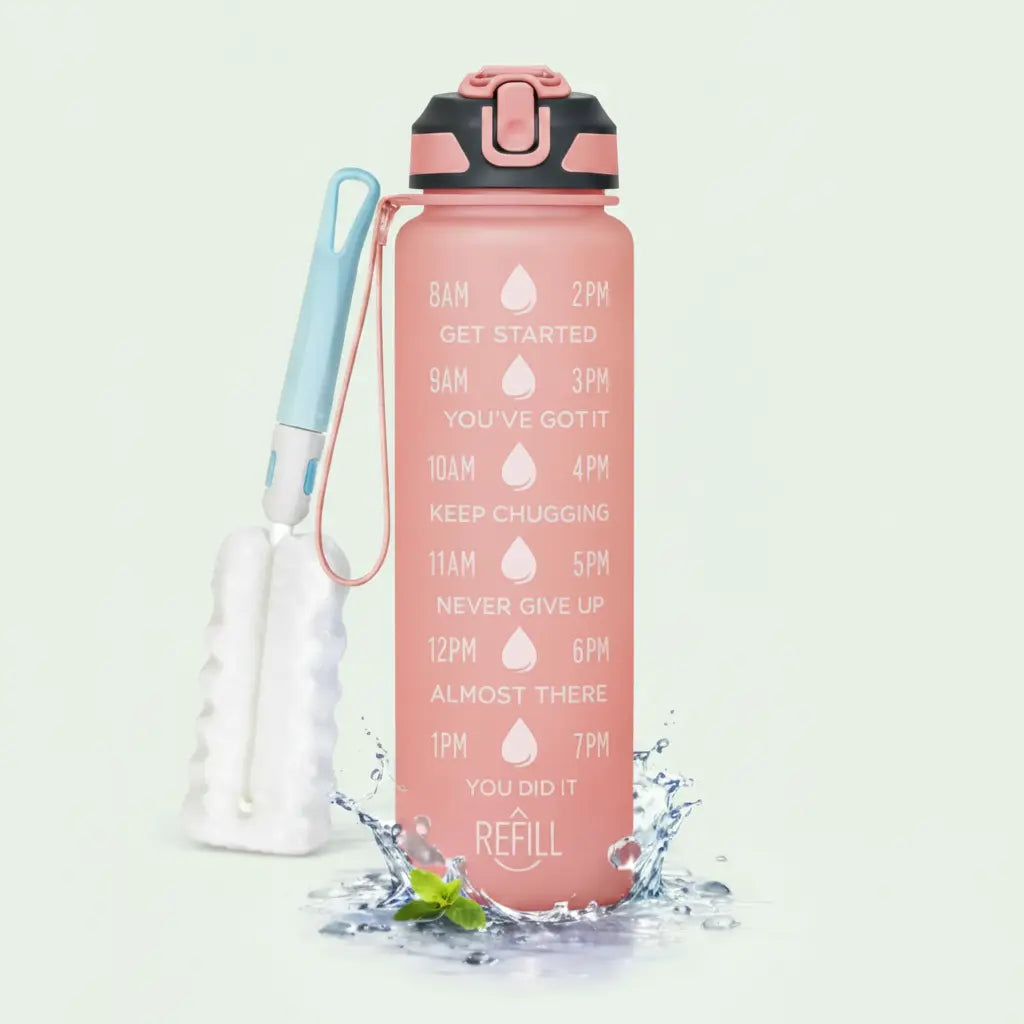 Sport-Trinkflasche 1 Liter mit Motivationsskala inkl. Shaker-Ball & Strohhalm Botells