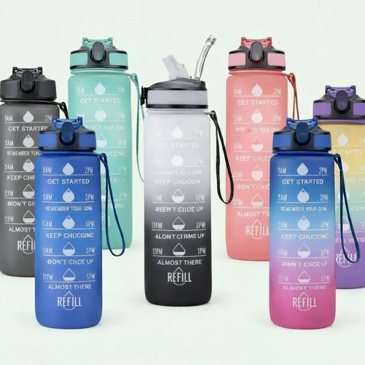Sport-Trinkflasche 1 Liter mit Motivationsskala inkl. Shaker-Ball & Strohhalm Botells