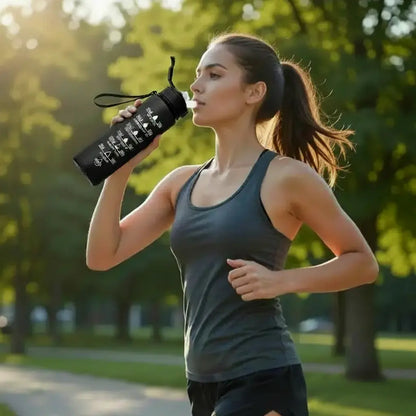 Sport-Trinkflasche 1 Liter mit Motivationsskala inkl. Shaker-Ball & Strohhalm Botells