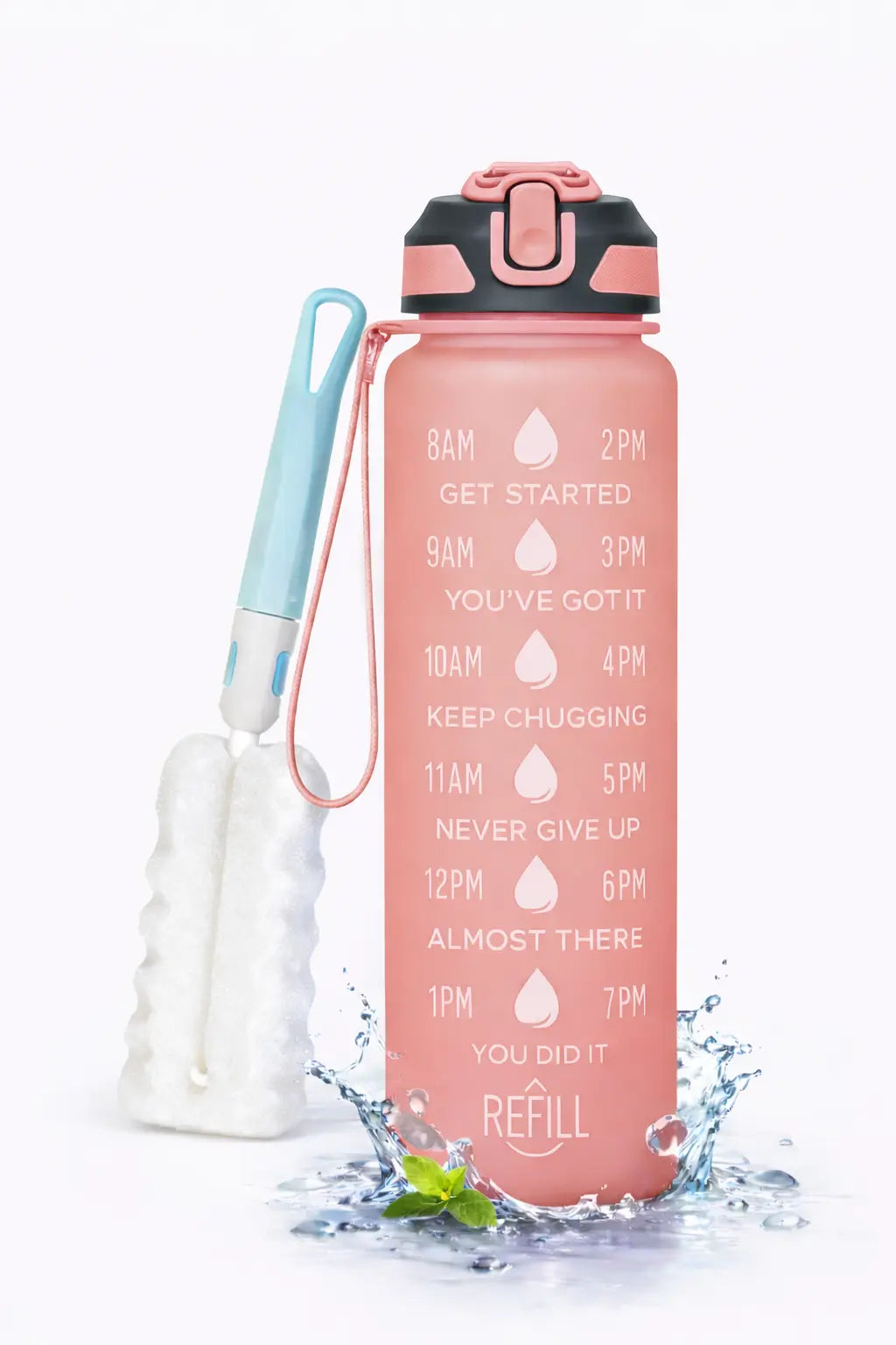 Sport-Trinkflasche 1 Liter mit Motivationsskala inkl. Shaker-Ball & Strohhalm Botells