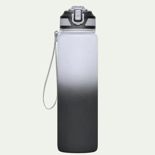 1 Liter Trinkflasche schwarz weiss B-Ware ohne Skala mit Strohhalm