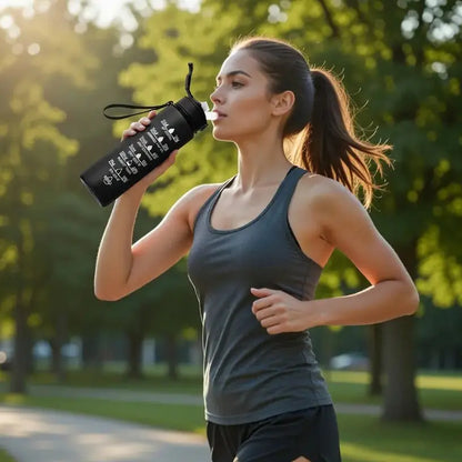Sport-Trinkflasche 1 Liter mit Motivationsskala inkl. Shaker-Ball & Strohhalm Botells