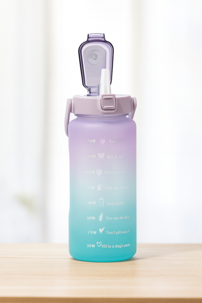 2 Liter Trinkflasche, Trinkmotivation mit Strohhalm, 2 Adapter, schöner Farbverlauf