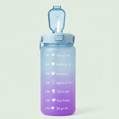 2 Liter Motivation Trinkflasche mit Strohhalm blau lila