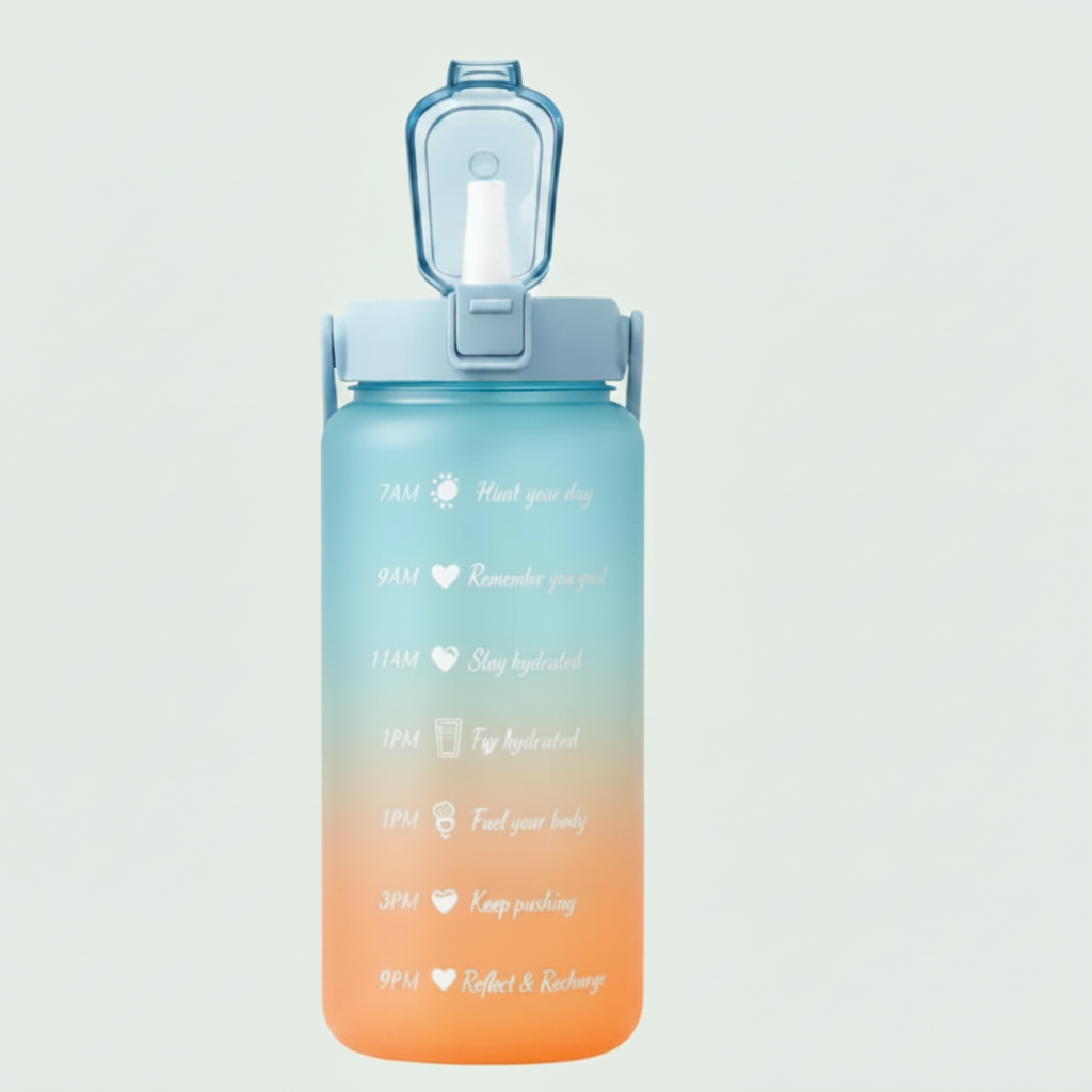 2 Liter Trinkflasche Motivation mit Strohhalm blau lila