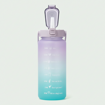 2 Liter Trinkflasche Motivation mit Strohhalm lila blau
