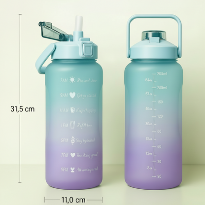 Trinkflasche 2 Liter mit Trinkmotivation inkl. Strohhalm - BPA-frei Botells