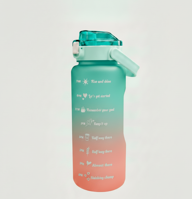 2 Liter Motivation Trinkflasche mit Skala und Strohhalm türkis lila