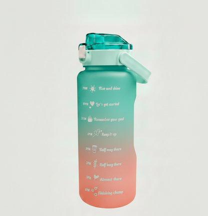 2 Liter Motivation Trinkflasche mit Skala und Strohhalm türkis lila