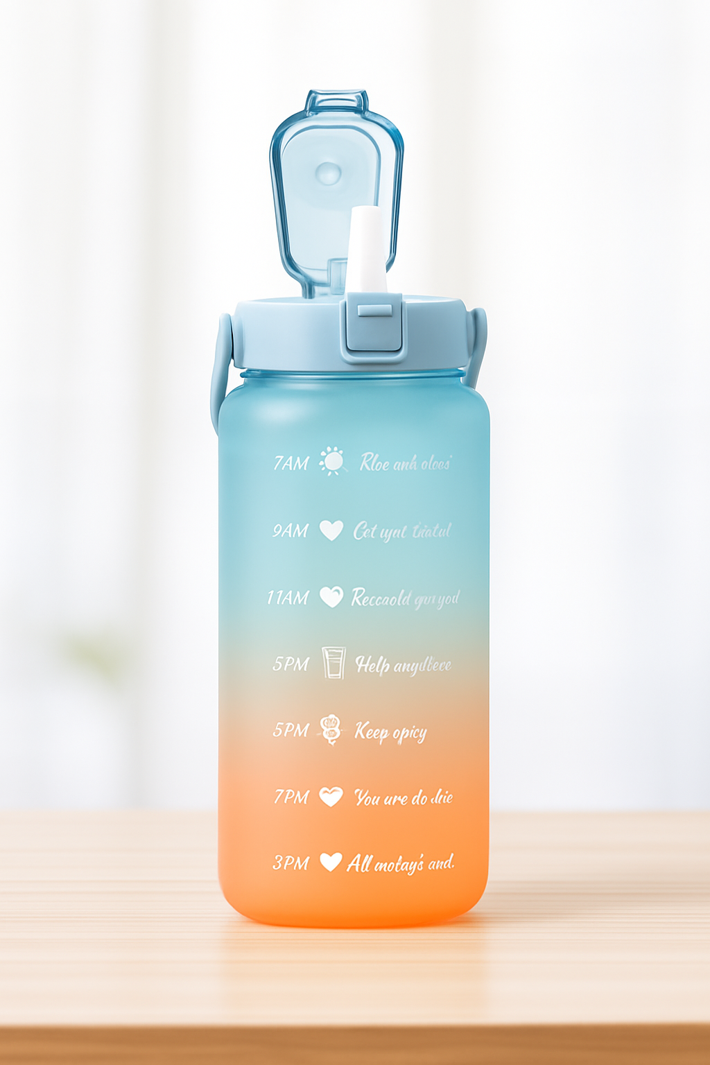 2 Liter Trinkflasche, Trinkmotivation mit Strohhalm, 2 Adapter, schöner Farbverlauf