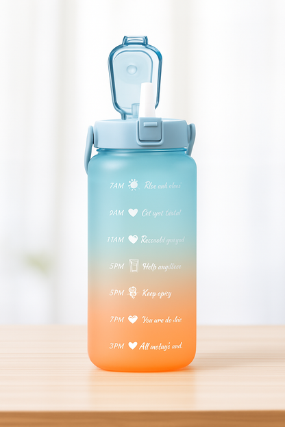 2 Liter Trinkflasche, Trinkmotivation mit Strohhalm, 2 Adapter, schöner Farbverlauf