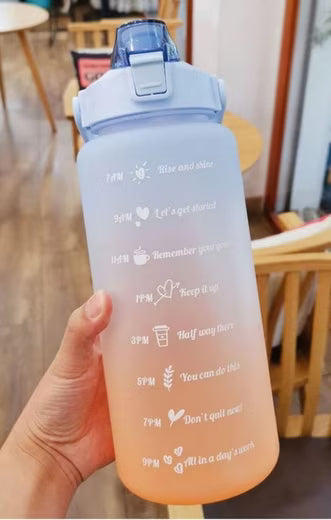 2 Liter Trinkflasche, Trinkmotivation mit Strohhalm, 2 Adapter, schöner Farbverlauf