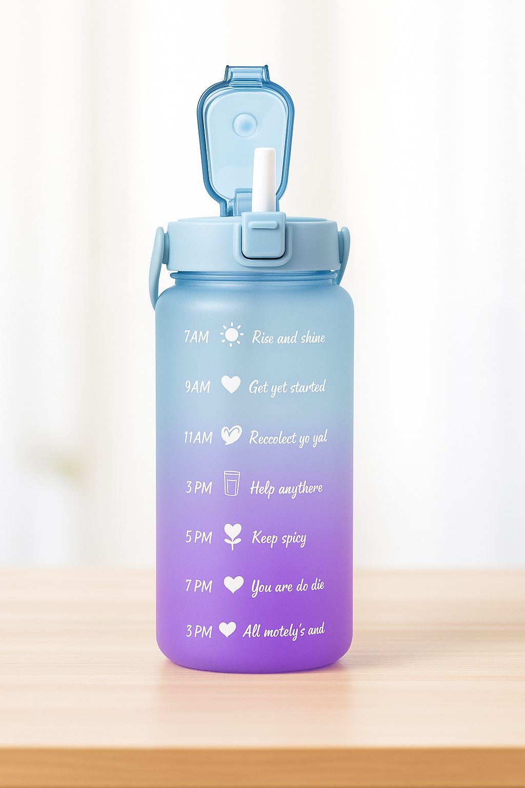 2 Liter Trinkflasche, Trinkmotivation mit Strohhalm, 2 Adapter, schöner Farbverlauf