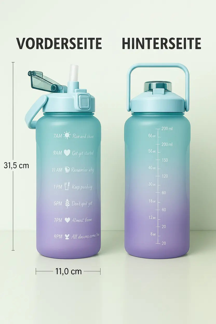 2L Flasche – Maßbild mit #eef1ea Hintergrund
