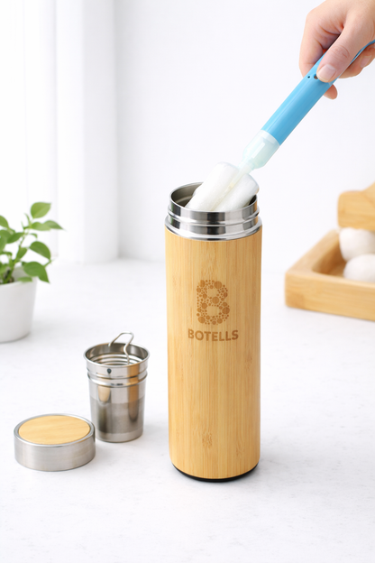 Thermoflasche Isolierflasche Bambus & Edelstahl, Teesieb, 500 ml, auslaufsicher