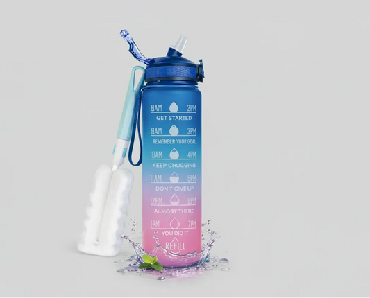 Motivatonstrinkflasche_1Liter_blaupink_Reinigungsbürste