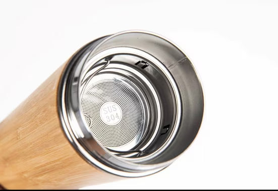 Thermoflasche Isolierflasche Bambus & Edelstahl, Teesieb, 500 ml, auslaufsicher