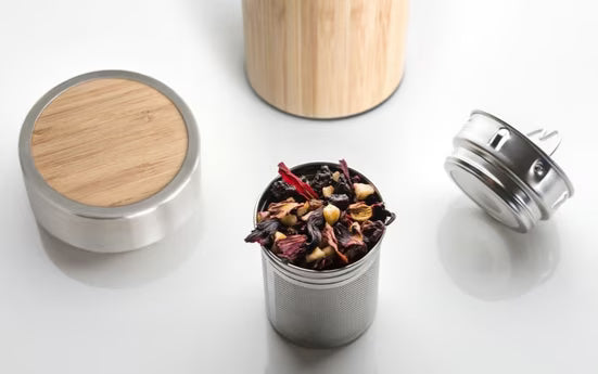 Thermoflasche Isolierflasche Bambus & Edelstahl, Teesieb, 500 ml, auslaufsicher