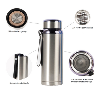 Thermoflasche Isolierflasche Edelstahl 0,8 l, stundenlang heiße & kalte Getränke
