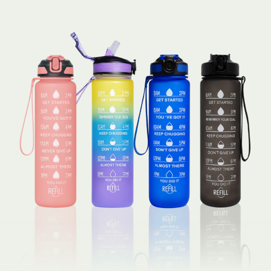 1 Liter Trinkflasche mit Motivationsskala, Tritan, Strohhalm und Shaker-Ball