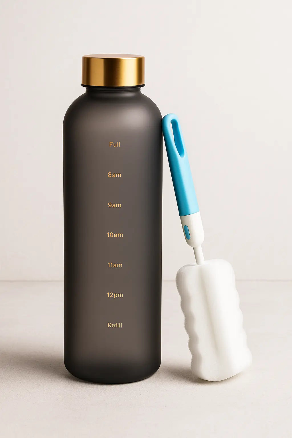 Wasserflasche 1 Liter mit Reinigungsbürste Schwarz
