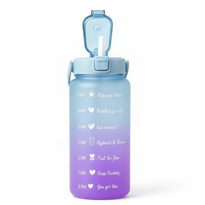 Trinkflasche 2 Liter mit Trinkmotivation inkl. Strohhalm - BPA-frei, auslaufsicher