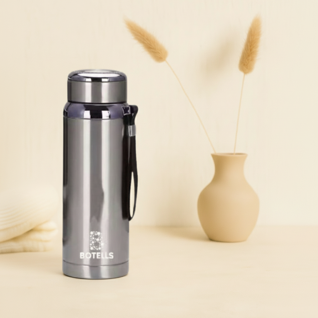 BOTELLS Silber Thermoflasche mit minimalistischem Hintergrund
