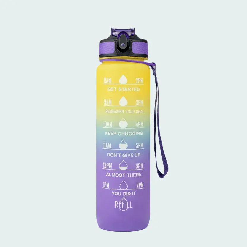 Sport-Trinkflasche 1 Liter mit Motivationsskala inkl. Shaker-Ball & Strohhalm Botells