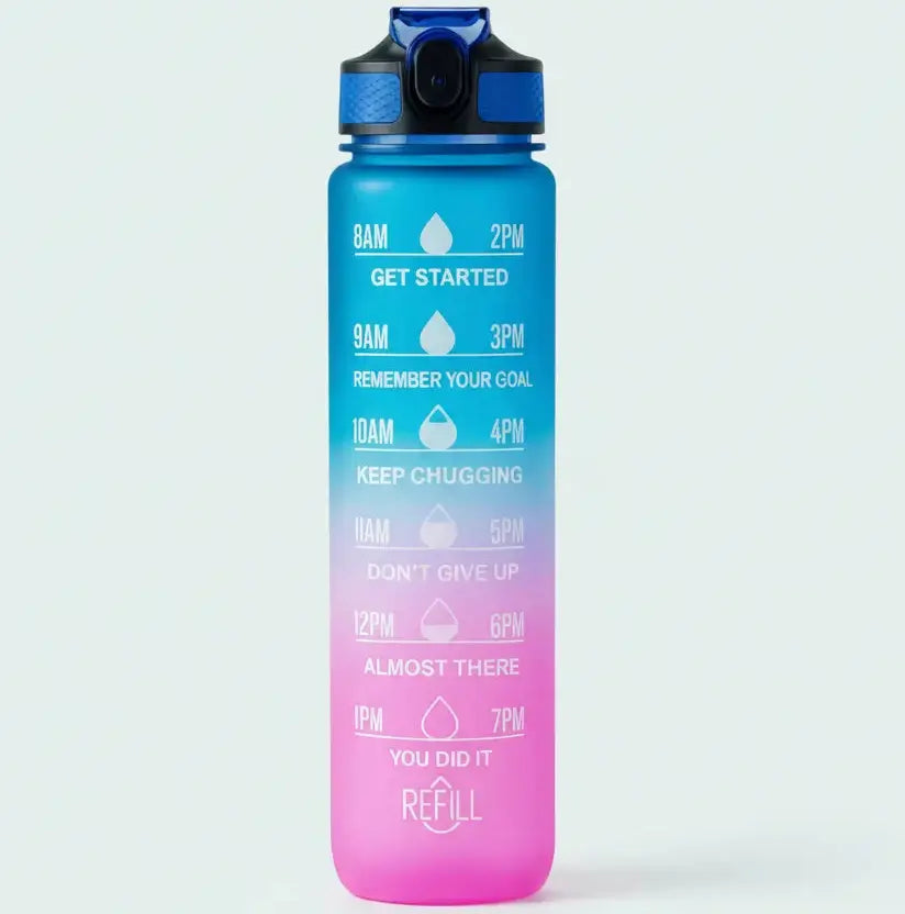 Sport-Trinkflasche 1 Liter mit Motivationsskala inkl. Shaker-Ball & Strohhalm Botells