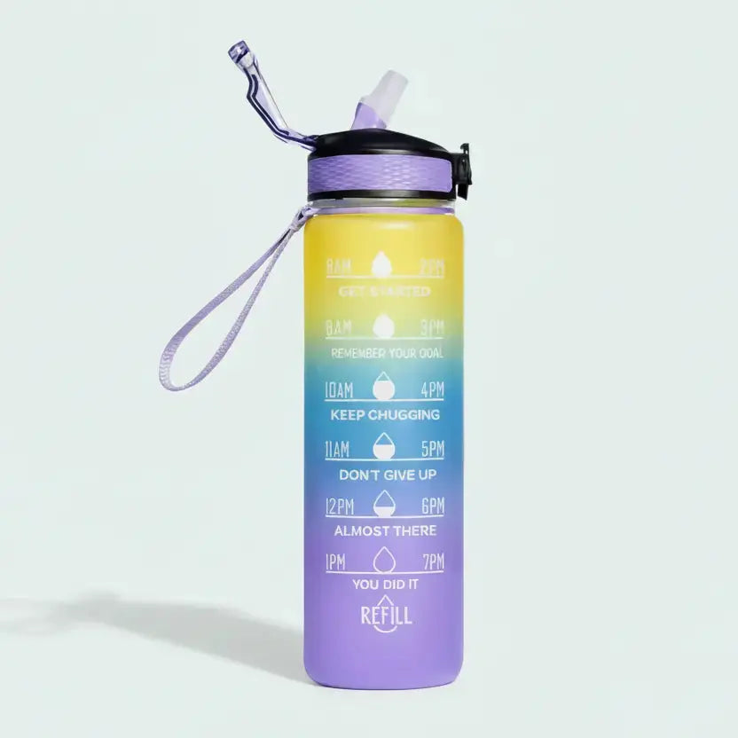 Sport-Trinkflasche 1 Liter mit Motivationsskala inkl. Shaker-Ball & Strohhalm Botells