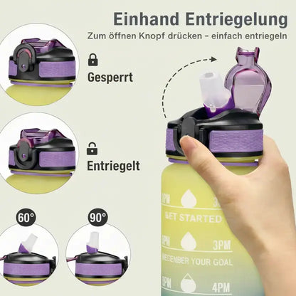 Sport-Trinkflasche 1 Liter mit Motivationsskala inkl. Shaker-Ball & Strohhalm Botells