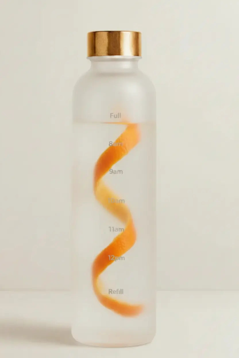 Weiße Flasche mit Orangenschale